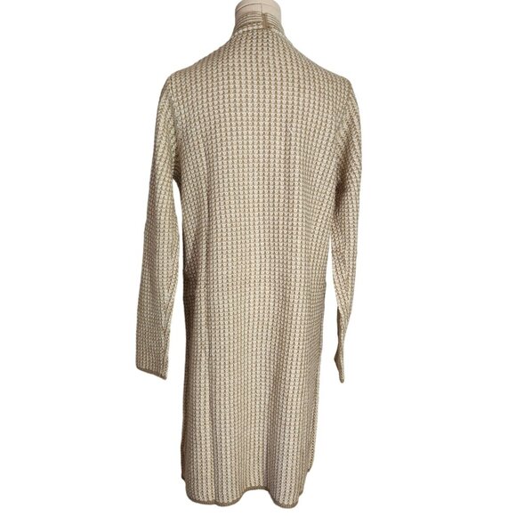 Fortune & Ivy White & Taupe Stripped Long Open Cardigan Women's Size L - Picture 3 of 15